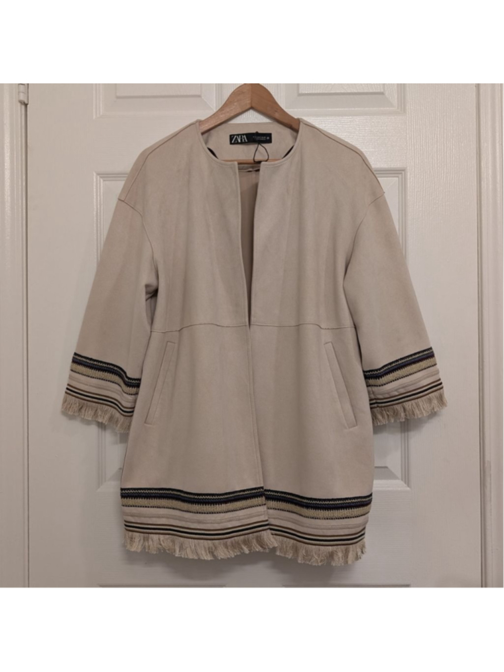 ZARA Western Cowgirl Cardigan Jacket Fringe Trim Faux Suede Rodeo Festival S